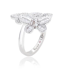 Suzy Levian Sterling Silver Cubic Zirconia Double Butterfly Ring