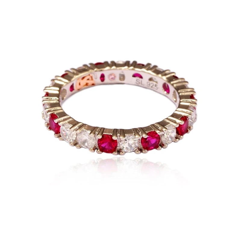 Suzy Levian Sterling Silver Cubic Zirconia Alternating Stone Eternity Band Ring