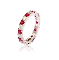 Suzy Levian Sterling Silver Cubic Zirconia Alternating Stone Eternity Band Ring