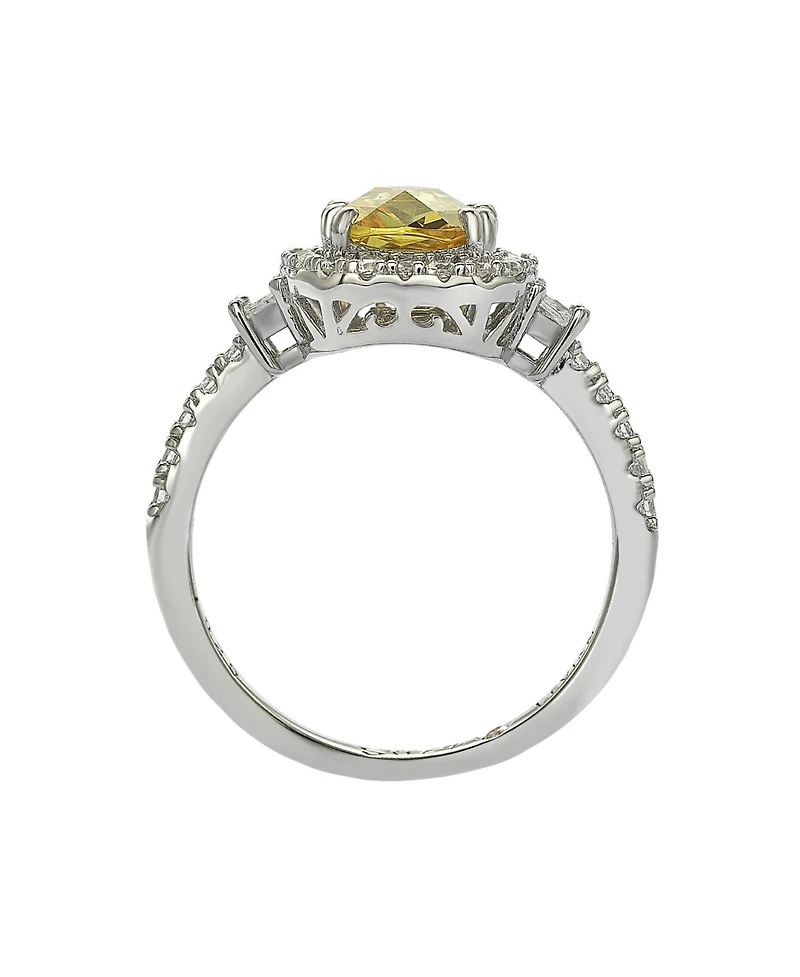 Suzy Levian Sterling Silver Yellow & White Cubic Zirconia Engagement Ring
