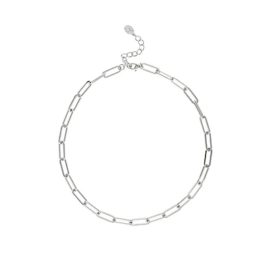 Rhodium Polished Paperclip Strand Chain Necklace