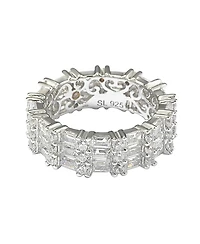 Suzy Levian Sterling Silver Cubic Zirconia White Baguette Modern Eternity Band Ring