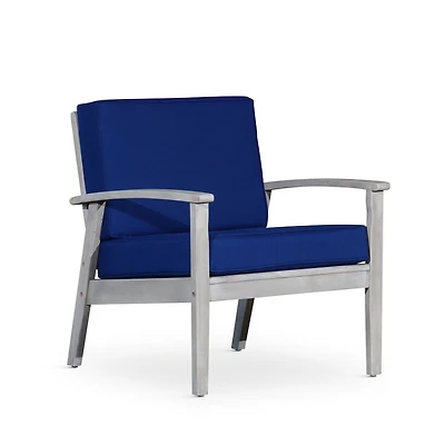 Streamdale Deep Seat Eucalyptus Chair, Silver Gray Finish, Navy Cushions