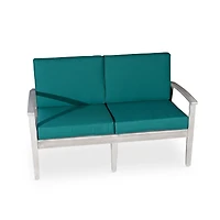 Simplie Fun Eucalyptus Loveseat With Cushions, Silver Gray Finish, Dark Green Cushions