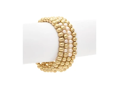 Polished Bead & Pearl Stretch Bracelet Set