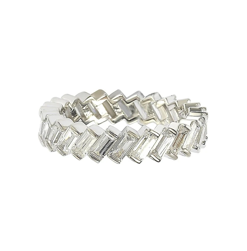 Suzy Levian Sterling Silver White Cubic Zirconia Baguette Eternity Band Ring
