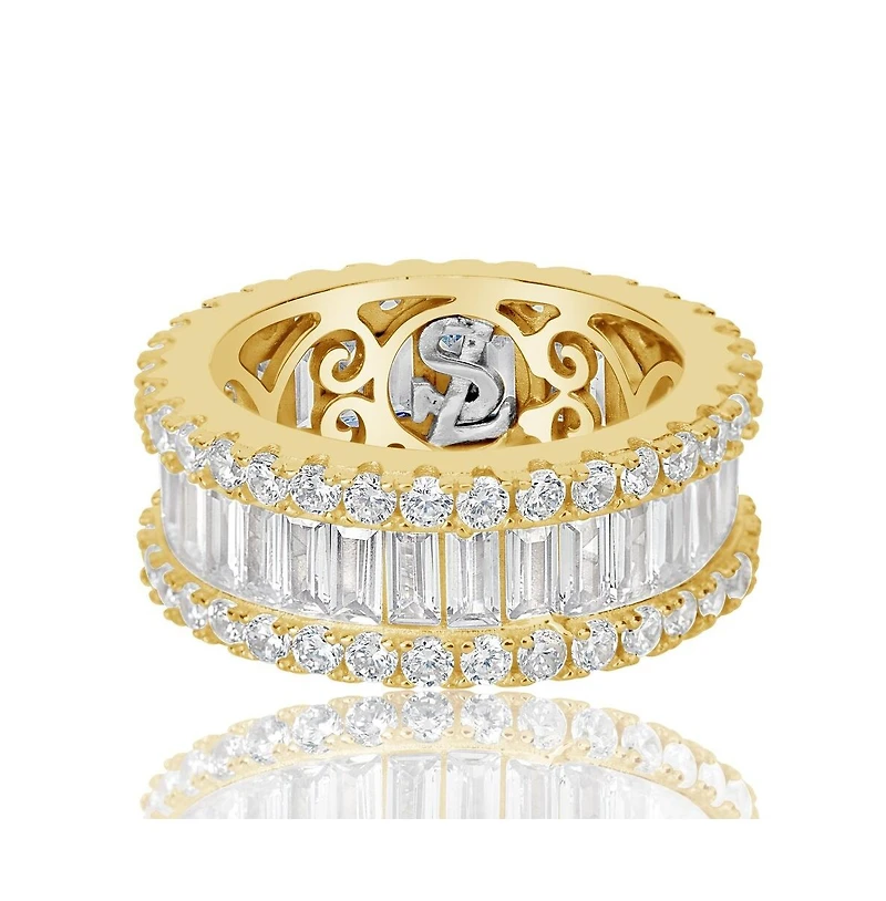 Suzy Levian Sterling Silver Cubic Zirconia White Baguette and Round Wide Eternity Band Ring