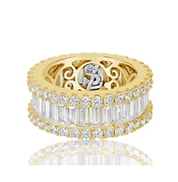 Suzy Levian Sterling Silver Cubic Zirconia White Baguette and Round Wide Eternity Band Ring