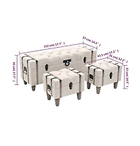 Storage Benches 3 pcs Cream Solid Wood Fir&Fabric