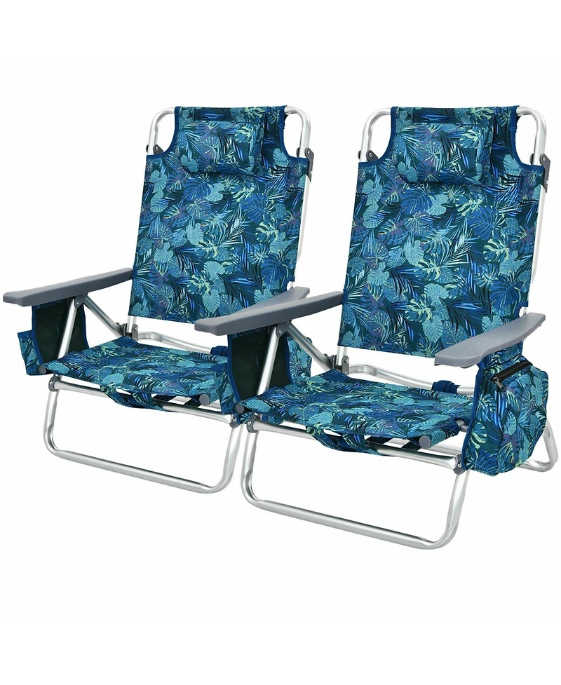 2 Pieces Folding Backpack Beach Chair with Pillow