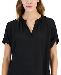 T Tahari Women's Split-Neck Rolled-Cuff Top