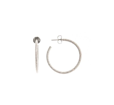 Rhodium Hammered Satin Hoop Earrings 1.5"