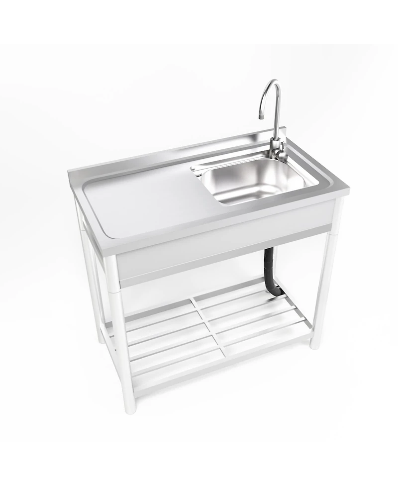Free Standing Stainless Steel Kitchen Sink with Faucet, Strainer and Shelf, Single Bowl Commercial Restaurant Kitchen Sink Set, for Prep & Utility Ind