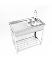 Free Standing Stainless Steel Kitchen Sink with Faucet, Strainer and Shelf, Single Bowl Commercial Restaurant Kitchen Sink Set, for Prep & Utility Ind