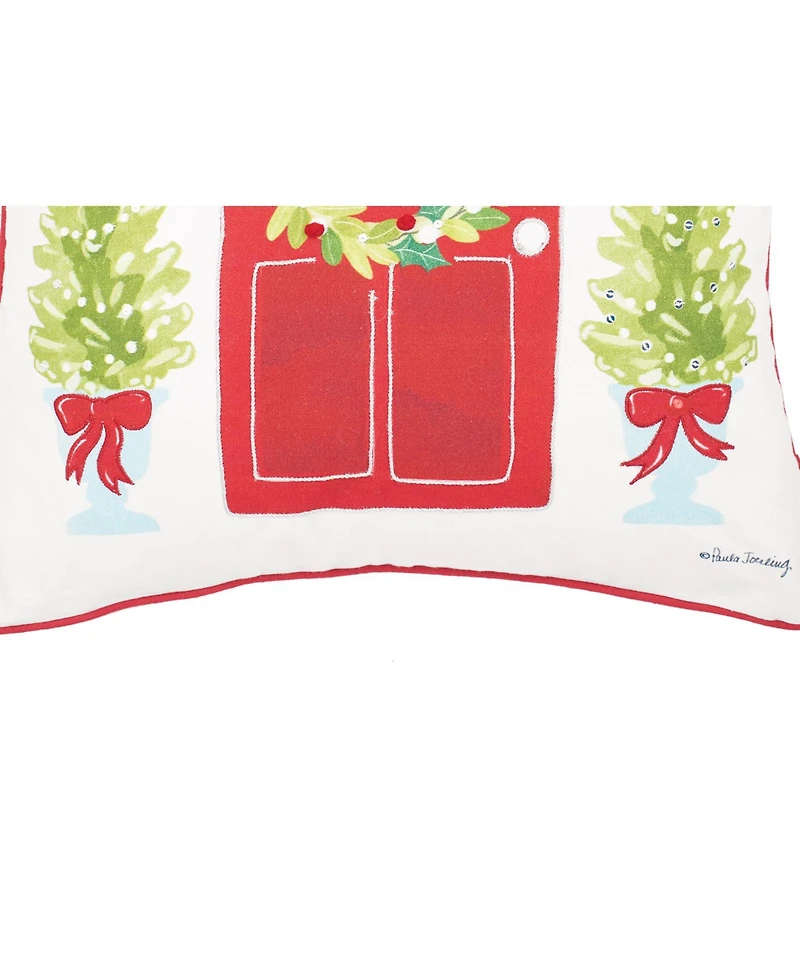 Door Wreath Printed & Embellished Throw Pillow