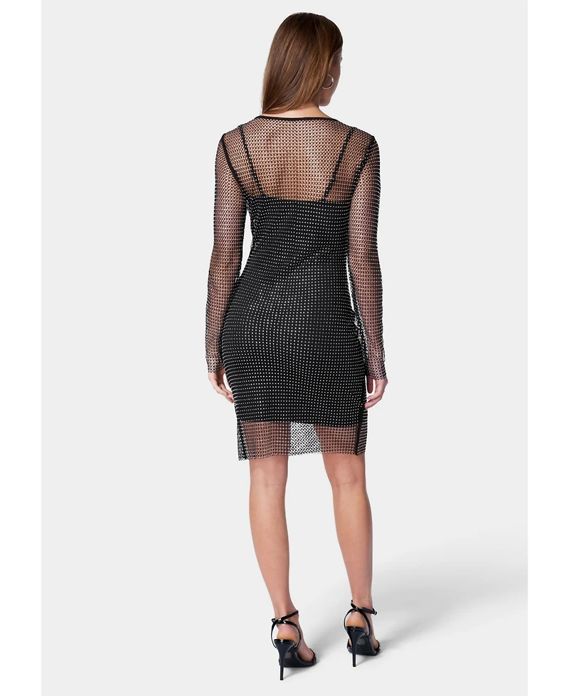 Bebe Women's Crystal Mesh Mini Dress