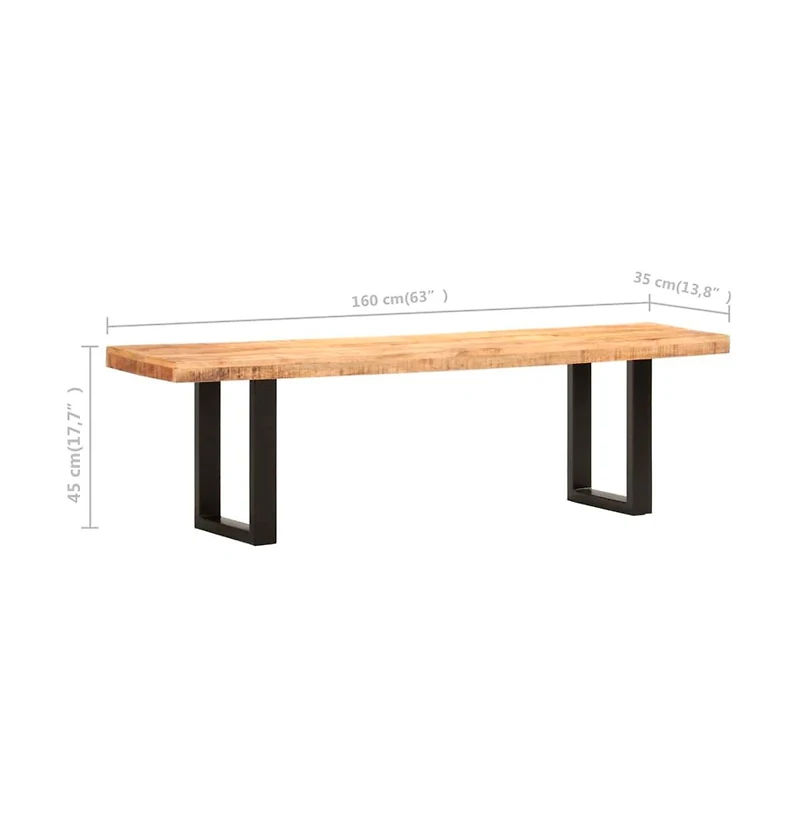 Bench 63" Solid Rough Mango Wood and Steel