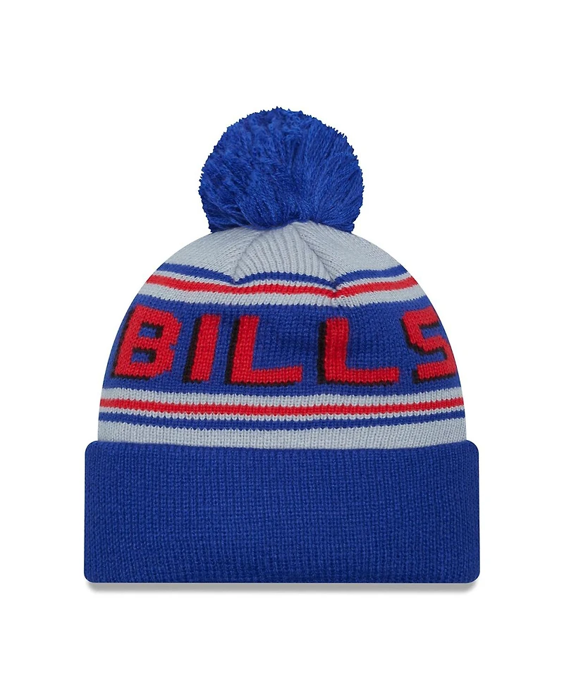 Men's New Era Royal Buffalo Bills Throwback Main Cuffed Knit Hat with Pom