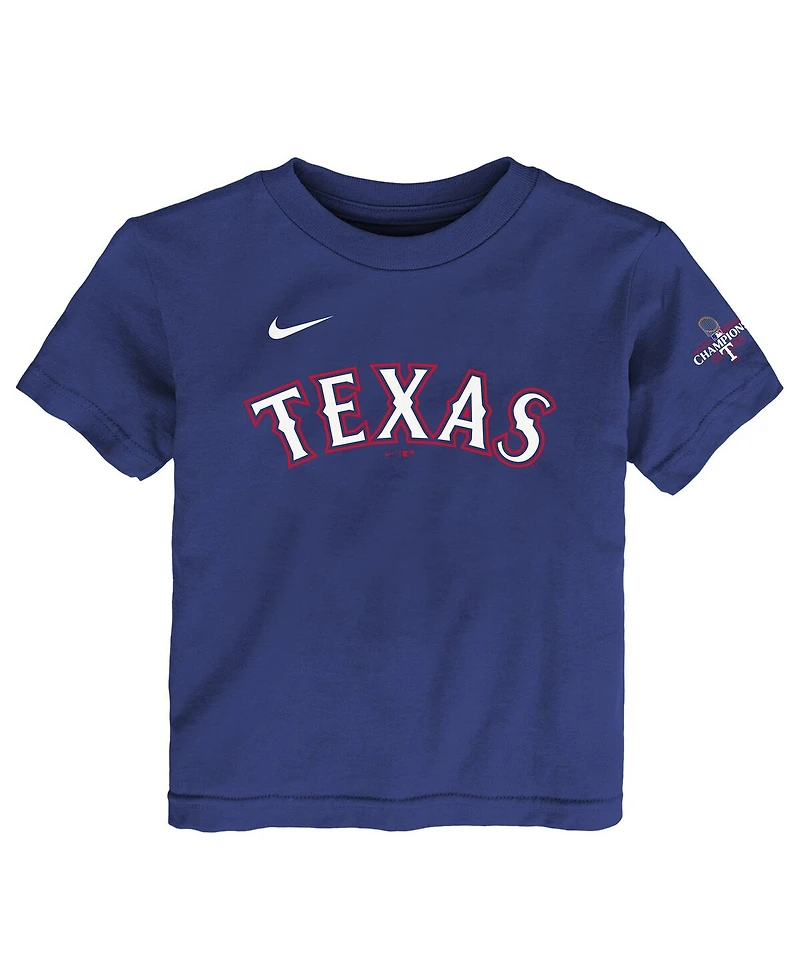 Toddler Boys and Girls Nike Marcus Semien Royal Texas Rangers 2023 World Series Champions Name and Number T-shirt