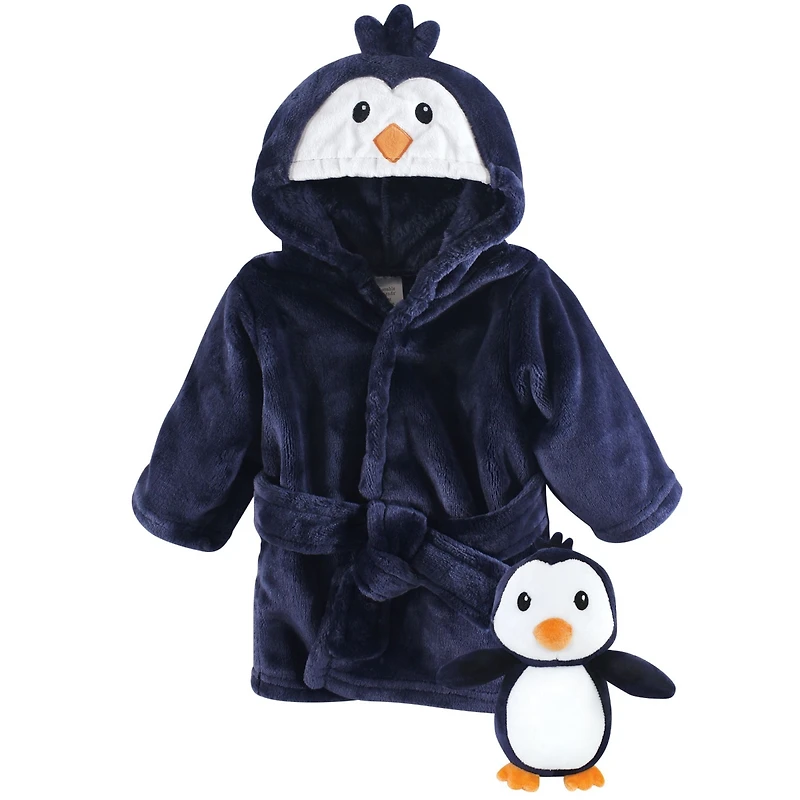 Luvable Friends Baby Boys Plush Bathrobe and Toy Set Penguin, 0-9 Months