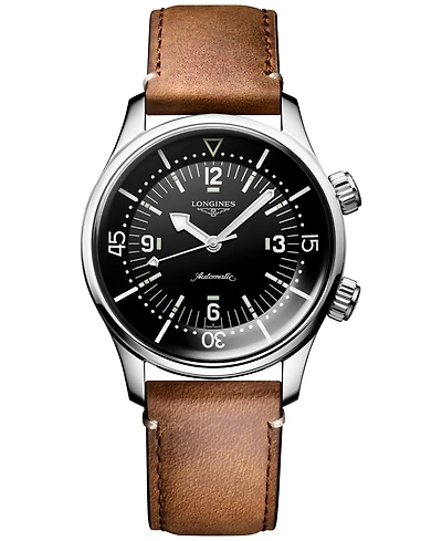 Longines Men's Swiss Automatic Legend Diver Brown Leather Strap Watch 39mm