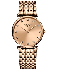 Longines Women's Swiss La Grande Classique de Longines Diamond (1/10 ct. t.w.) Rose Gold Pvd Bracelet Watch 29mm