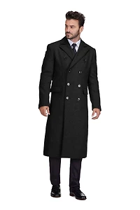 Braveman Men's Double-Breasted Knee Length Wool Blend Three Button Long Overcoat Top Coat