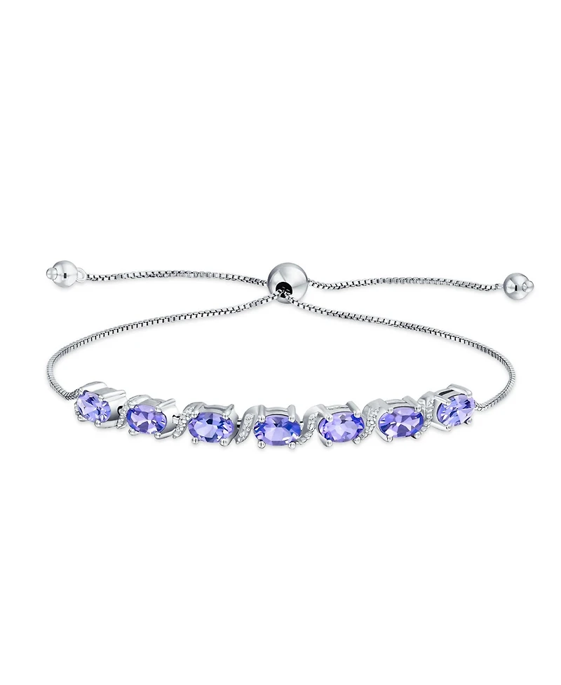 Bling Jewelry 9.25 Ctw s Zircon Accent Lavender Purple Natural Tanzanite Bolo Tennis Bracelet For Women Adjustable 7-8 Inch Sterling Silver