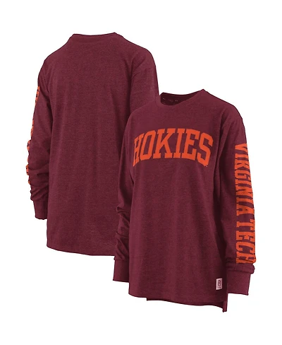 Women's Pressbox Heathered Maroon Virginia Tech Hokies Two-Hit Canyon Long Sleeve T-shirt