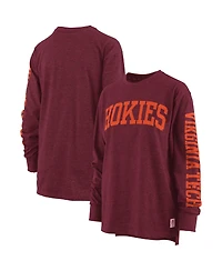 Women's Pressbox Heathered Maroon Virginia Tech Hokies Two-Hit Canyon Long Sleeve T-shirt