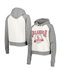 Women's Pressbox Cream, Heather Gray Distressed Oklahoma Sooners Cody Tri-Bend Raglan Pullover Hoodie