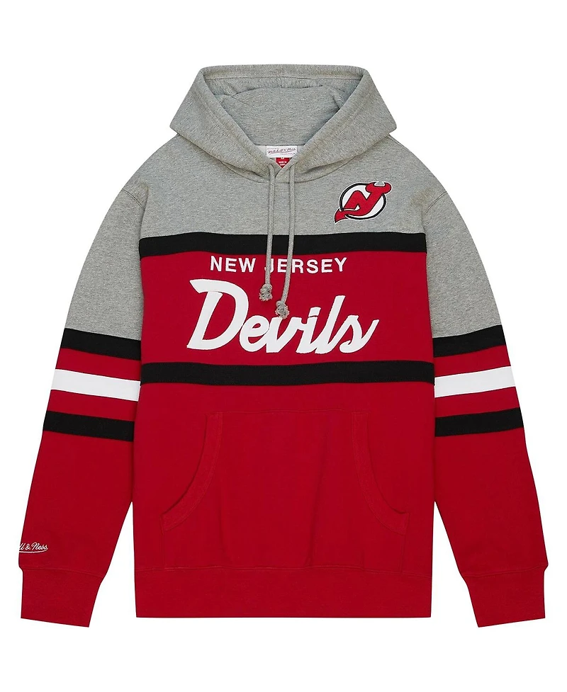 Men's Mitchell & Ness Red, Gray New Jersey Devils Head Coach Pullover Hoodie