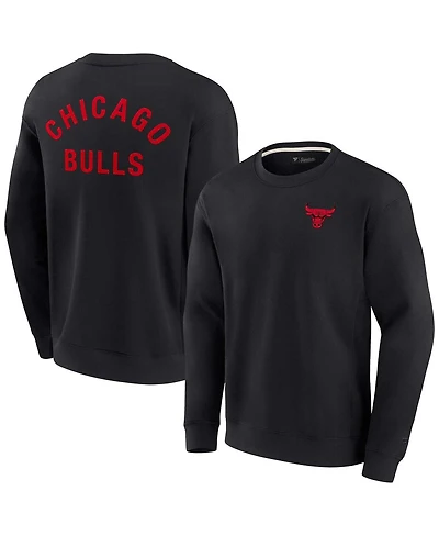 Men's and Women's Fanatics Signature Black Chicago Bulls Super Soft Fleece Oversize Arch Crew Pullover Sweatshirt