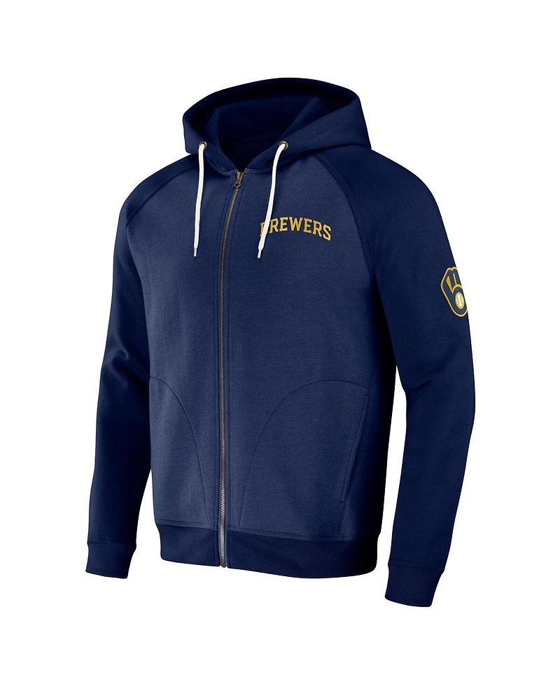 Men's Darius Rucker Collection by Fanatics Navy Milwaukee Brewers Raglan Full-Zip Hoodie