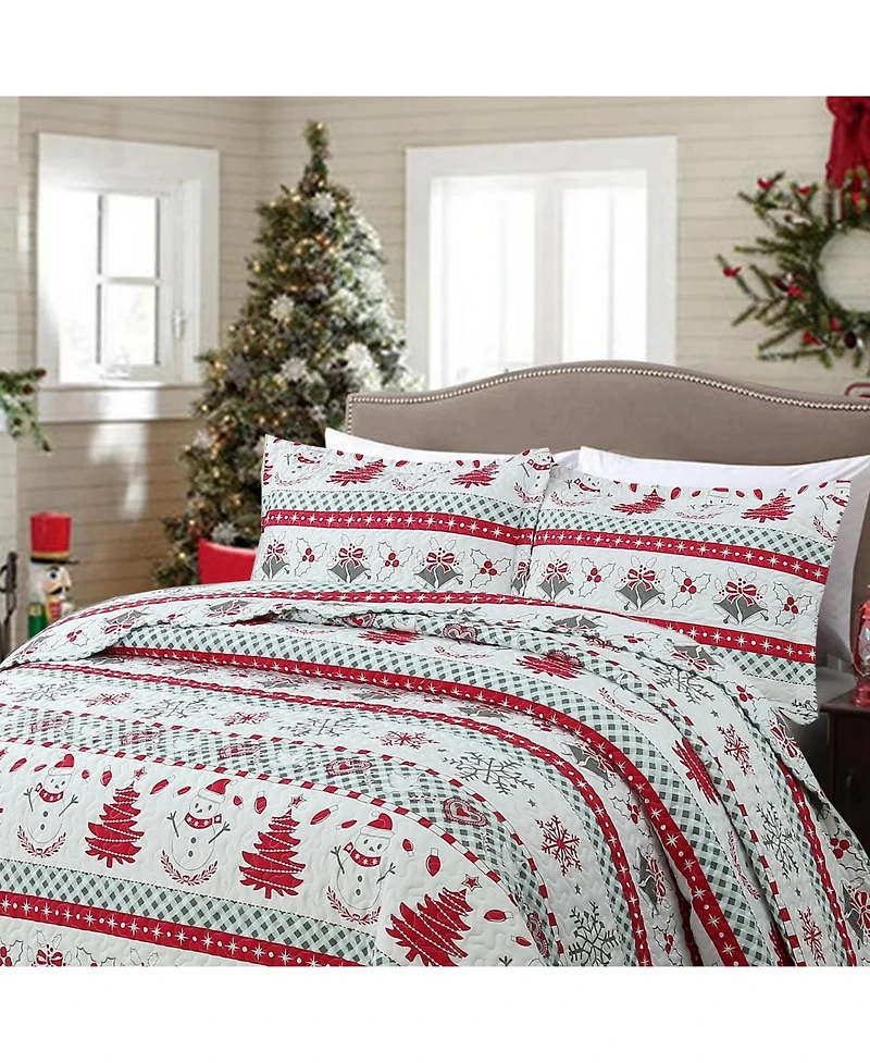 MarCielo 3 Pcs Winter Christmas Quilt Bedspread Set