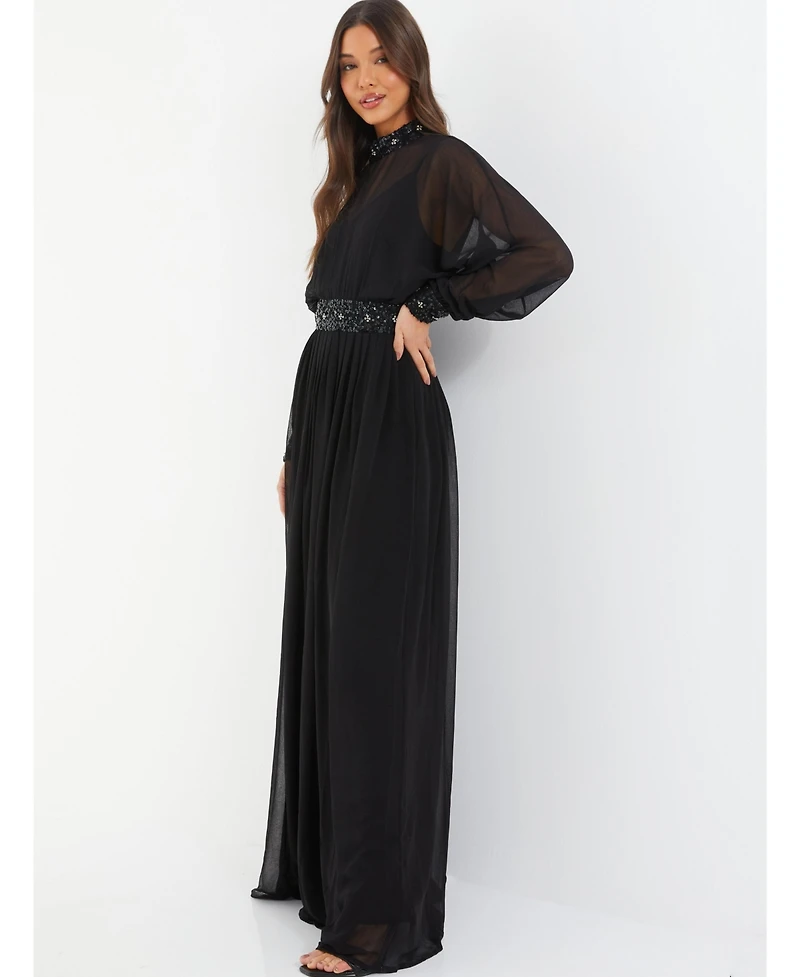 Quiz Women's Chiffon Sequin Trim Evening Dress