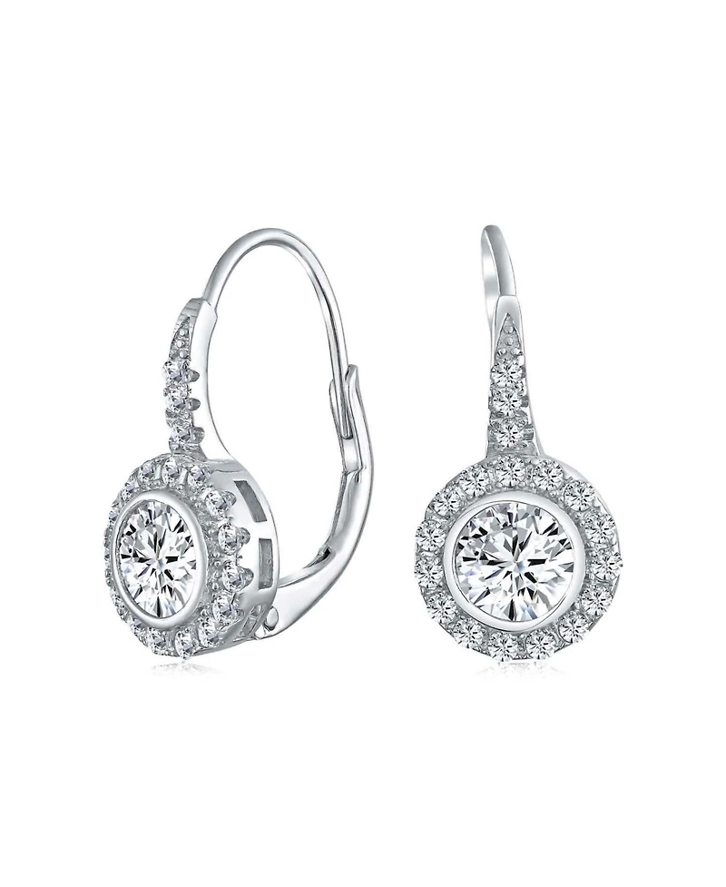Bling Jewelry Classic Art Deco Style Cz Halo Circle Circlet Rosette Solitaire Drop Earrings Cubic Zirconia Sterling Silver