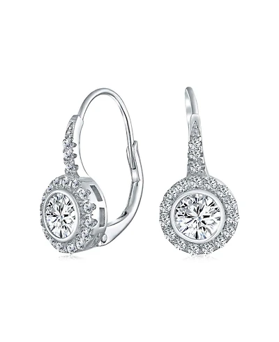 Bling Jewelry Classic Art Deco Style Cz Halo Circle Circlet Rosette Solitaire Drop Earrings Cubic Zirconia Sterling Silver