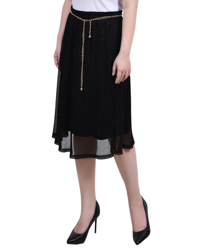 Ny Collection Petite Plisse Metallic Belt Lurex Mesh Skirt