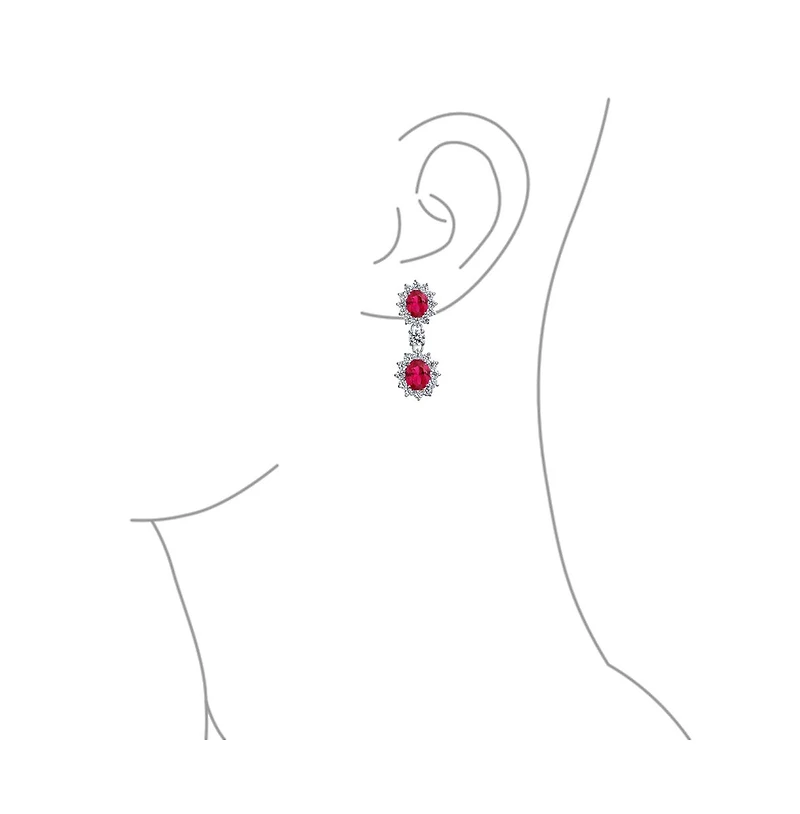 Bling Jewelry Art Deco Style Crown Halo Oval Cubic Zirconia Red Cz Fashion Formal Dangle Drop Earrings Rhodium Plated