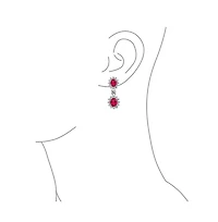 Bling Jewelry Art Deco Style Crown Halo Oval Cubic Zirconia Red Cz Fashion Formal Dangle Drop Earrings Rhodium Plated