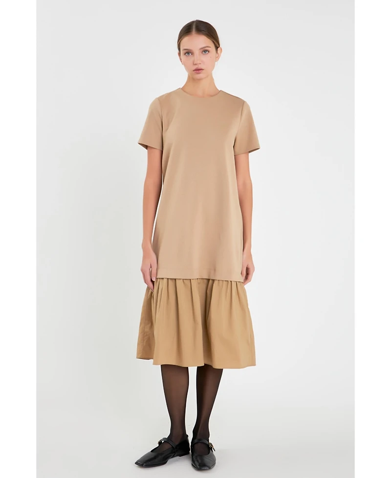Women's Mixed Media Tee Midi Dress
