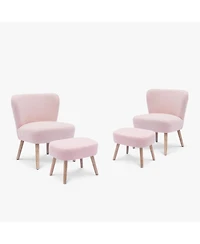 4 Piece Upholstered Boucle Accent Chair and Ottoman Sets