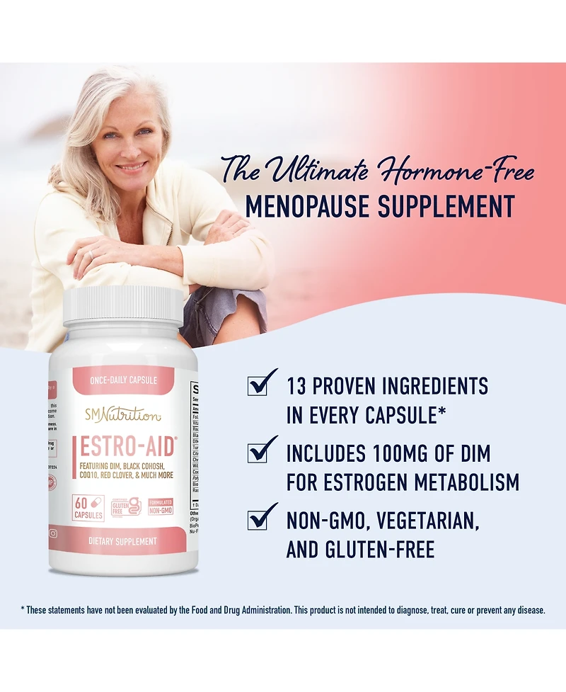 Menopause Supplement for Women, Hot Flashes & Night Sweats, Hormone Balance, Menopause Relief, Black Cohosh, Dim, Red Clover, SMNutrition, 60ct