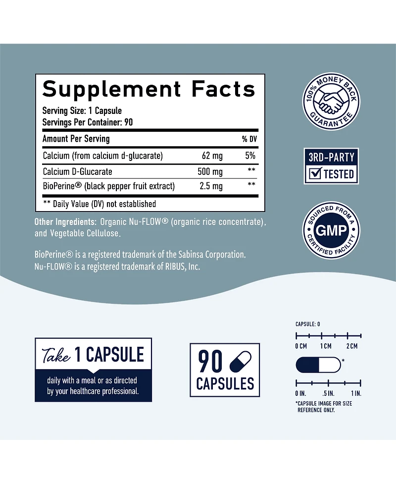 Calcium D-Glucarate Capsules, Cdg for Liver Detox & Cleanse, Metabolism, Hormone Balance, & Menopause Support, SMNutrition, 90ct