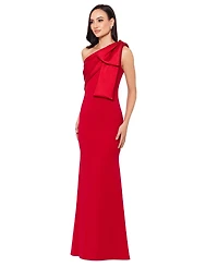 Betsy & Adam Women's Bow-Trimmed One-Shoulder Gown