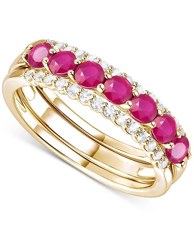 2-Pc. Set Emerald (7/8 ct. t.w.) Ring & Diamond Enhancer (1/4 14k Gold (Also Ruby and Sapphire)