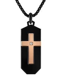 Bulova Black & Rose Gold-Tone Ip Stainless Steel Diamond-Accent Cross 26" Pendant Necklace