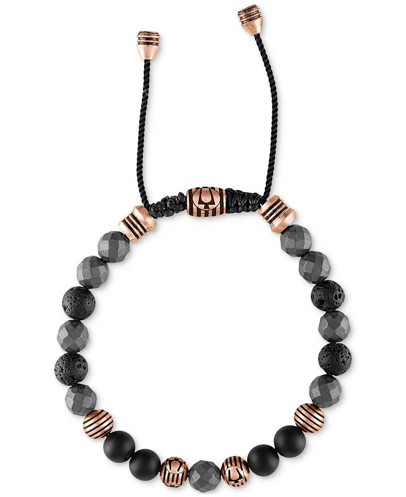 Bulova Rose Gold-Tone Ip Stainless Steel Black Onyx Beaded Cord Slider Bracelet