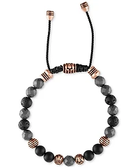 Bulova Rose Gold-Tone Ip Stainless Steel Black Onyx Beaded Cord Slider Bracelet